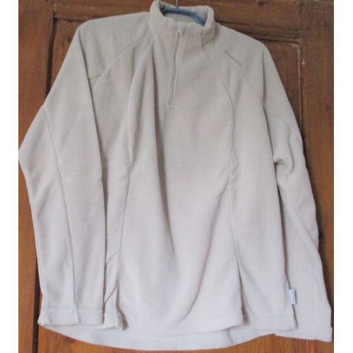 Sweet-Shirt Aspect Courtelle-Manches Longues-Col Fermeture Par Zip-Couleur Beige Clair-100%Polyester Recyclé Stratermic-Modèle Oxylane De Quechua-Taille Xxl 112/1129cm-Forme Droite Étroite