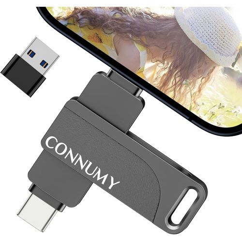 Clé USB 128 Go pour iPhone, cle USB 3 en 1 Sauvegarde en Un Clic de Photos et Vidéos, Mémoire Stockage Externe Compatible avec iPhone/iPad/Android/PC