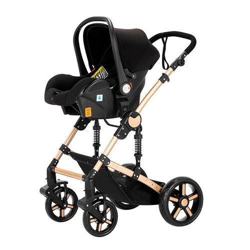 Poussette Bébé, 3 En 1, Multifonction, Pliable, Double Indépendante, Légère, Noir Doré