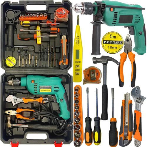 Caisse A Outil Avec Perceuse Visseuse Multifonction 230V,Malette Outils Complete,Ensemble D'Outils Avec Perceusepour Réparation,Entretien Et Travail
