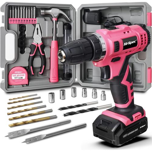 Perceuse Sans Fil 12V Rose - Kit Débutant (25 Pièces) - Idéal Petits Travaux Domestiques & Assemblage - JACK DANIELS