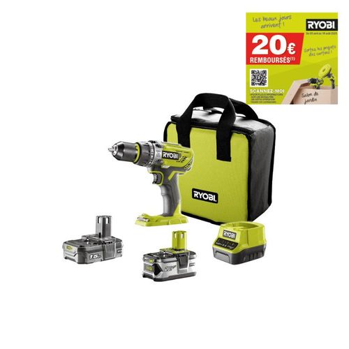 Perceuse-visseuse 2 vitesses RYOBI 18V ONEPLUS - 2 Batteries LithiumPlus 4,0 Ah et 1,5Ah - 1 chargeur rapide - R18DD3 - 2415BS