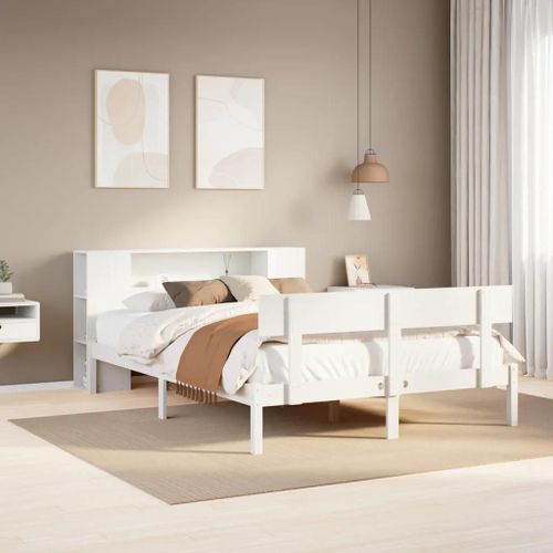 Lit Bibliothèque Sans Matelas Blanc 140x190 Cm Bois Pin Massif