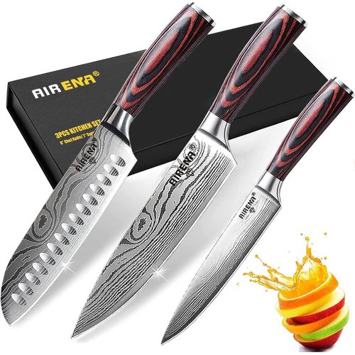 Ensembles De Couteaux | 8" Couteau De Chef | 7" Couteau Japonais Santoku | 5" Couteaux Utilitaire | Acier Haut Carbone Ultra Aigu | Set Couteaux De Cuisine Avec Poignée Ergonomique Et Boîte Cadeau